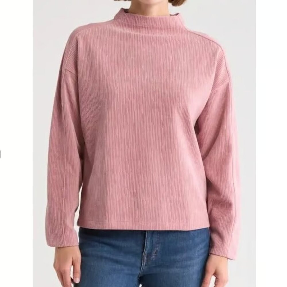 Madewell Heavy Ribbed Crew Neck Top in Mauve, size Medium, NWT